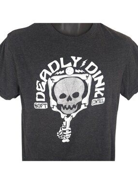 Deadly Dink Pickleball T Shirt Mens Size Medium Dark Gray Soft Control Skull